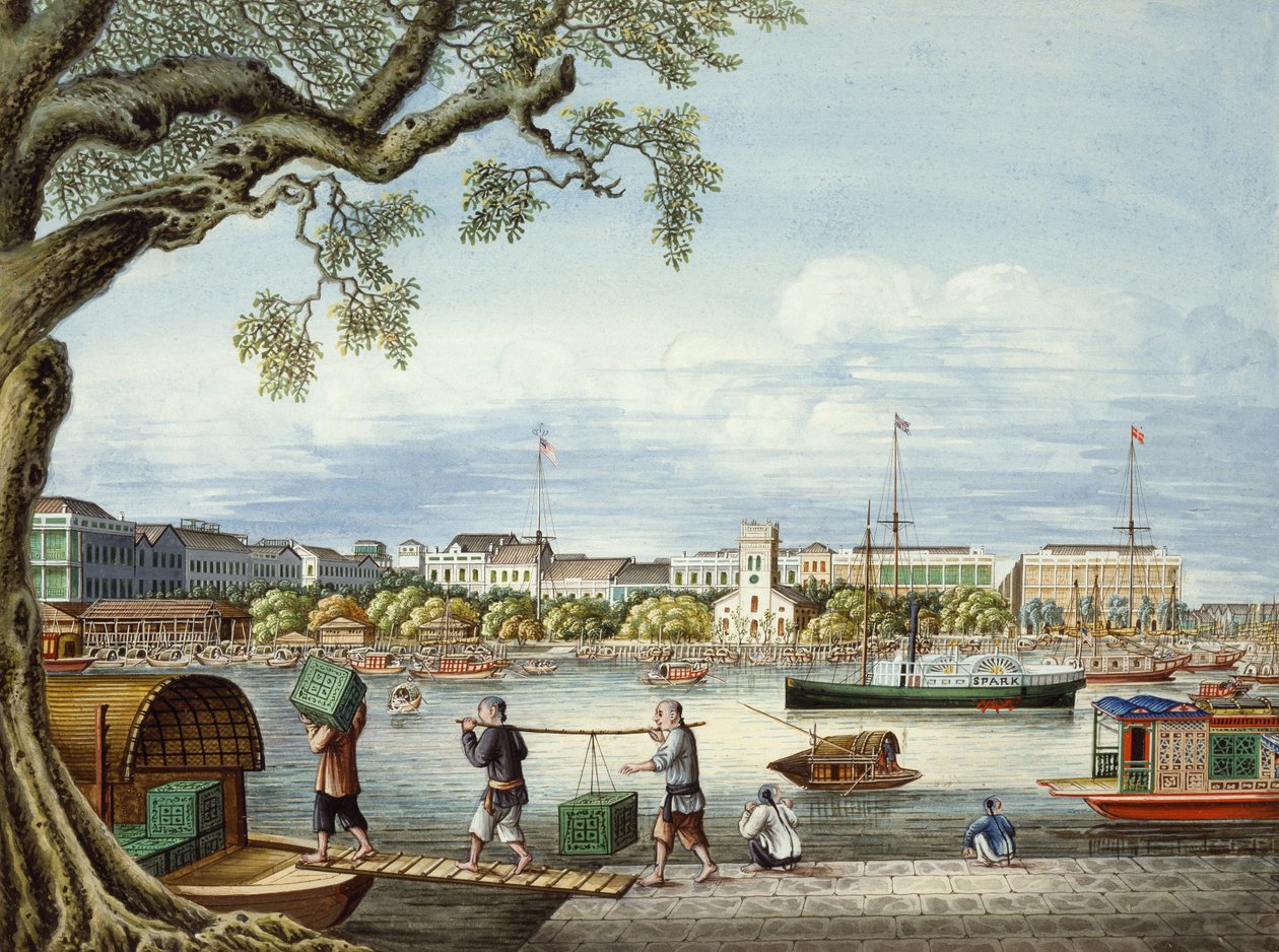 广州的洪氏家族，约 1852 年（纸本水粉画） 作者 廷夸
