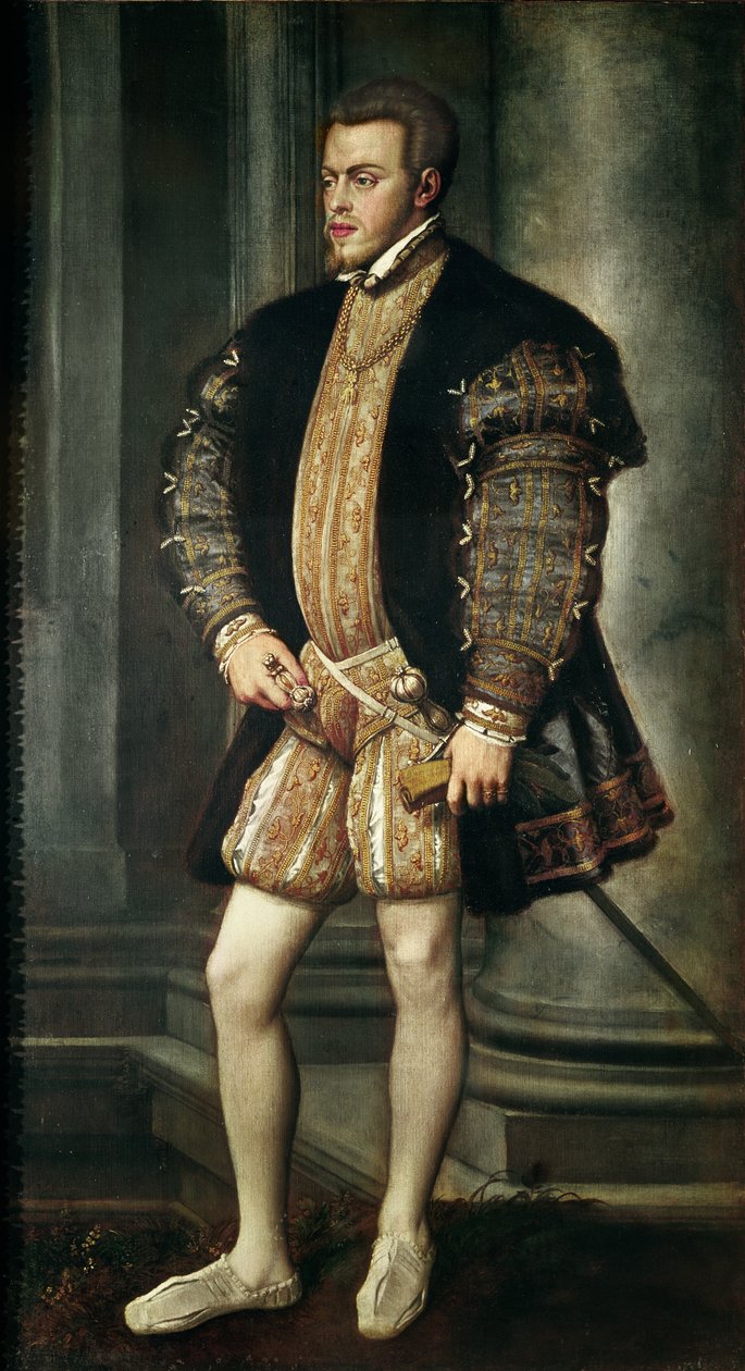 西班牙菲利普二世的肖像，1550年 作者 蒂齐亚诺·韦切利（Tiziano Vecelli）