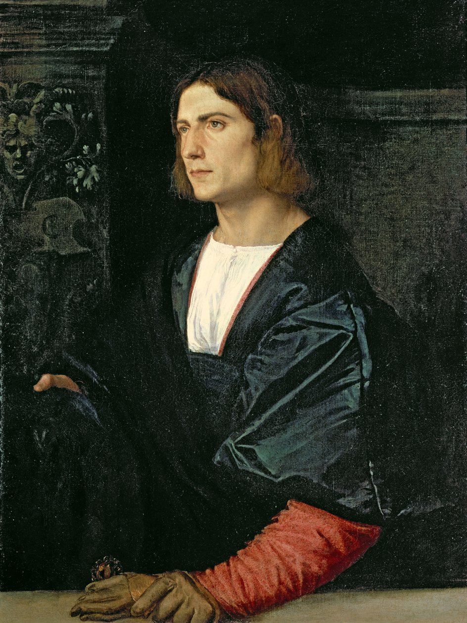 有盖帽和手套的年轻人，c.1515 作者 蒂齐亚诺·韦切利（Tiziano Vecelli）