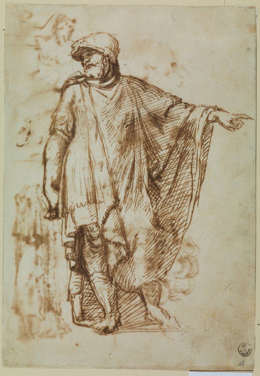 带壁炉的士兵（纸上钢笔和墨水） 作者 提香（c.1488-1576）