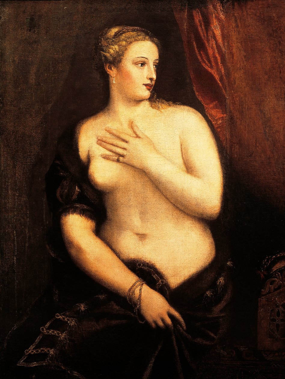 提香（约1490-1576）的《带镜维纳斯》，布面油画 作者 提香（c.1488-1576）