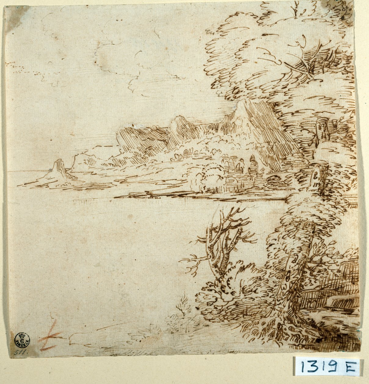 海岸山景（纸本水墨画） 作者 提香（c.1488-1576）