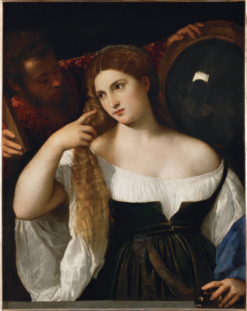 拿镜子的女人 作者 提香（c.1488-1576）