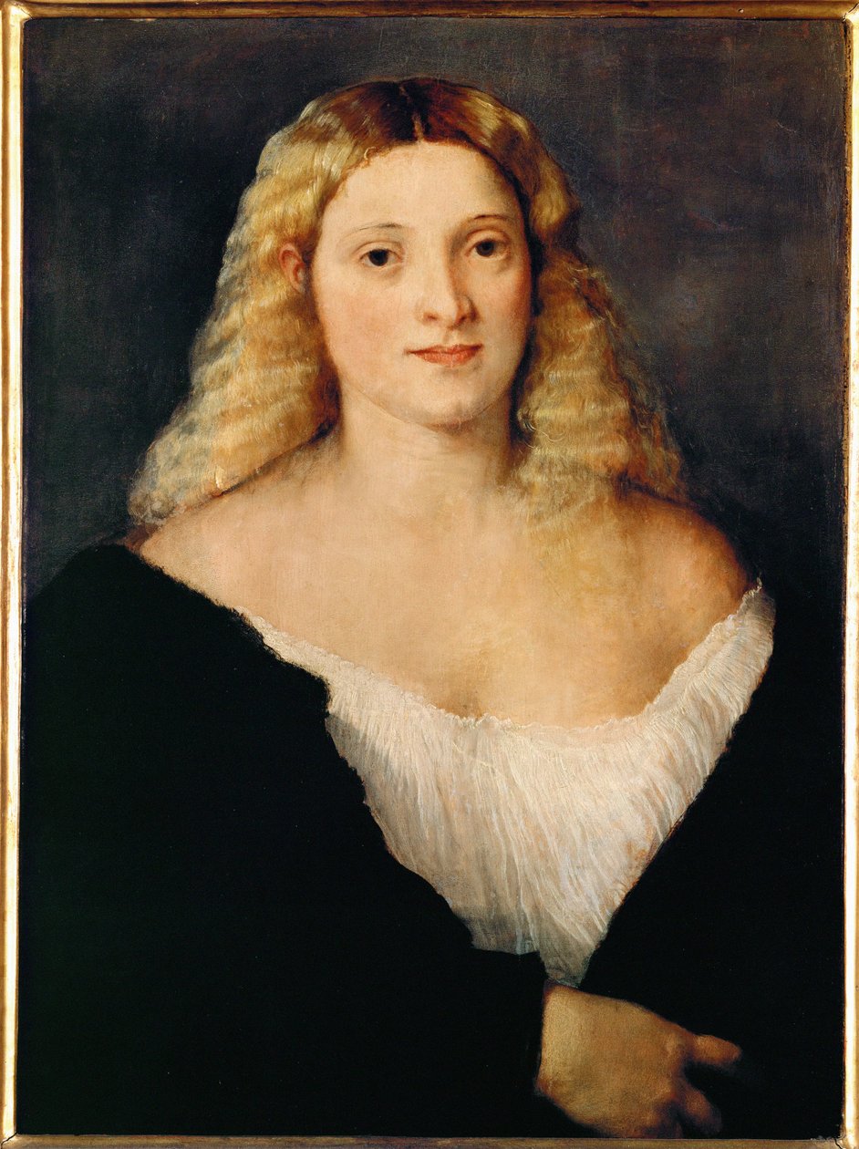 身着黑色连衣裙的年轻女子 ... 作者 提香（c.1488-1576）