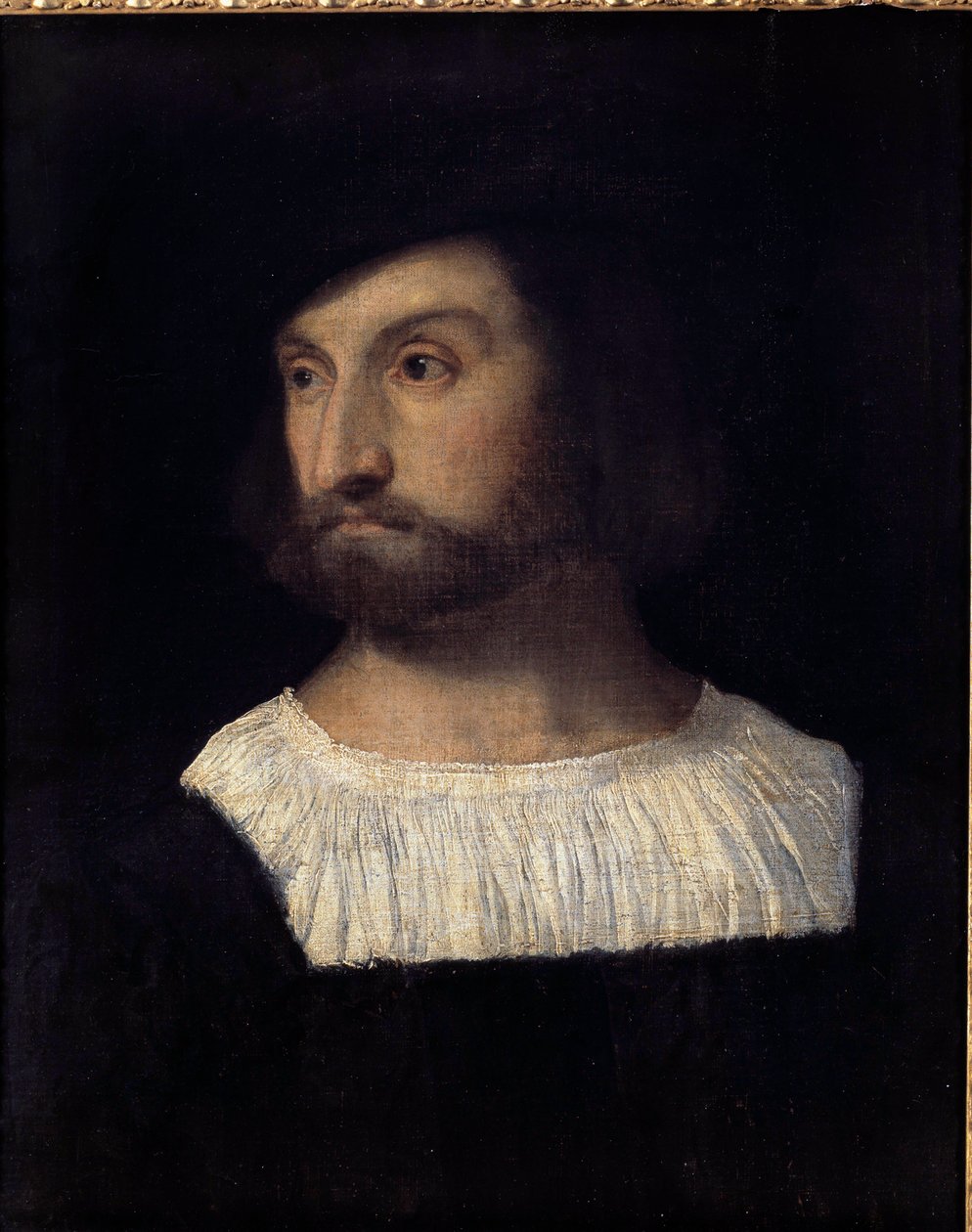 Portrait of Alfonso I of Este, Duke of Ferrara (1476-1534) Painting attributed to Tiziano Vecellio called Titian (1485-1576) 16th century. Besancon. Museum of Fine Arts 作者 提香（c.1488 1576）（至）