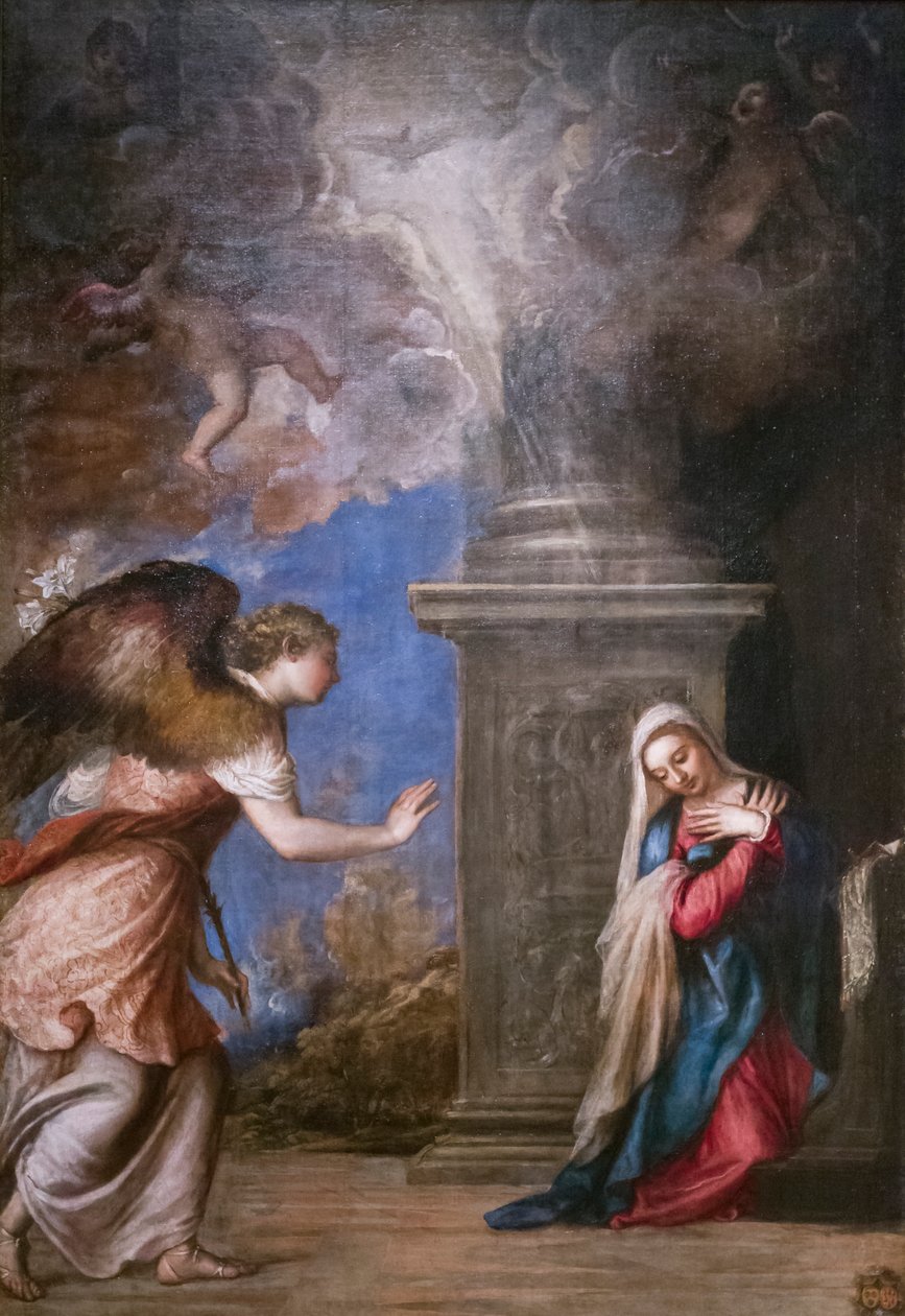 天使报喜，蒂齐亚诺·韦切利奥（布面油画） 作者 提香 (c.1488 1576)