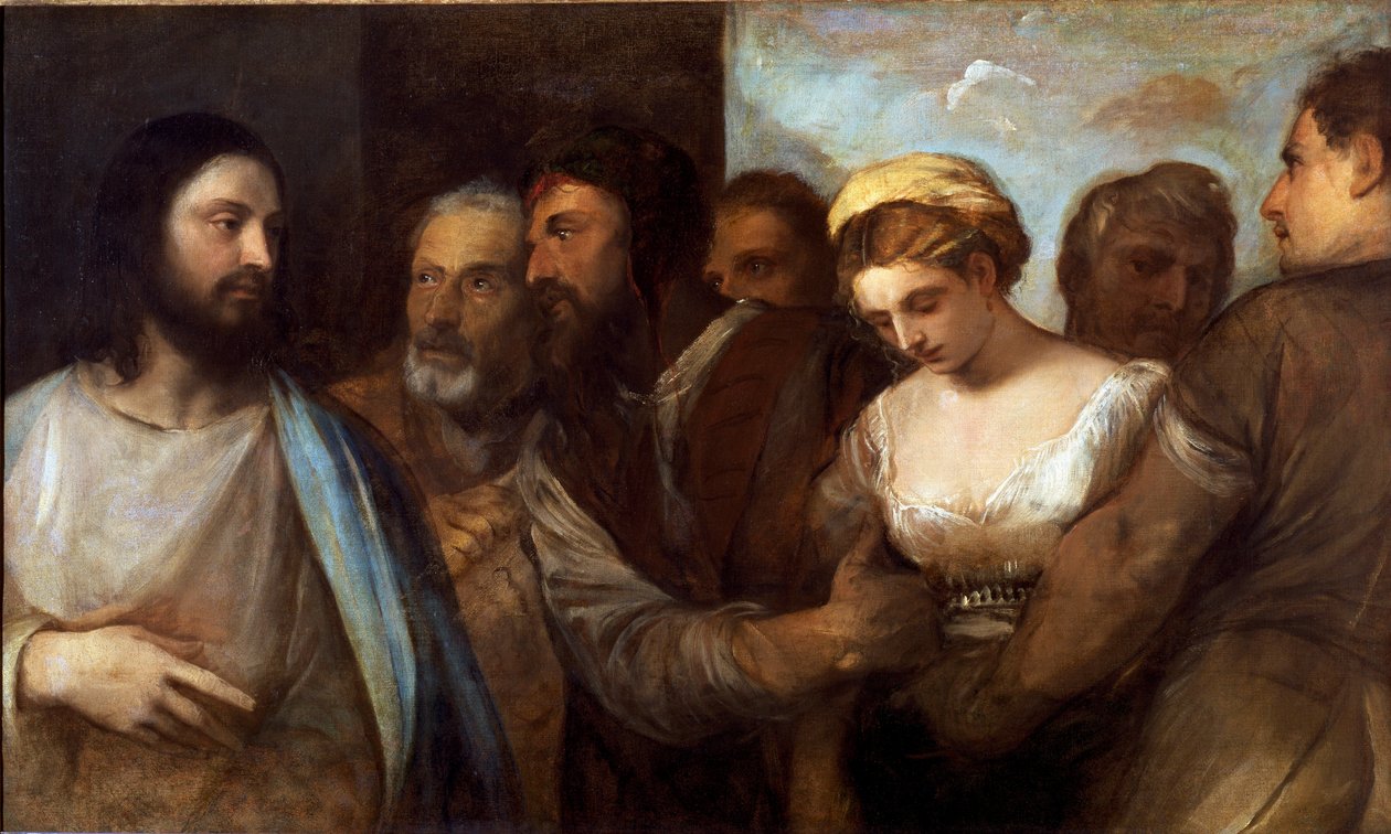 基督和通奸的女人（绘画，c.1540） 作者 蒂齐亚诺·韦切利（Tiziano Vecelli）