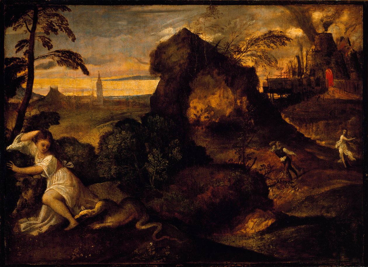 Orphee 和 Eurydice 由 Tiziano Vecellio 绘画，称为 Titian（约 1490-1576 年）。 16 世纪卡拉拉学院，贝加莫 作者 蒂齐亚诺·韦切利（Tiziano Vecelli）