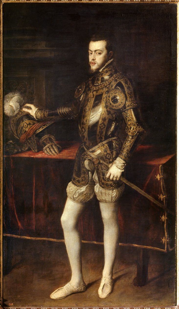 菲利普二世 (1527-1598) 24 岁时的肖像，查理五世之子。 Tiziano Vecellio 的画作《提香 (1485-1576)》 作者 蒂齐亚诺·韦切利（Tiziano Vecelli）