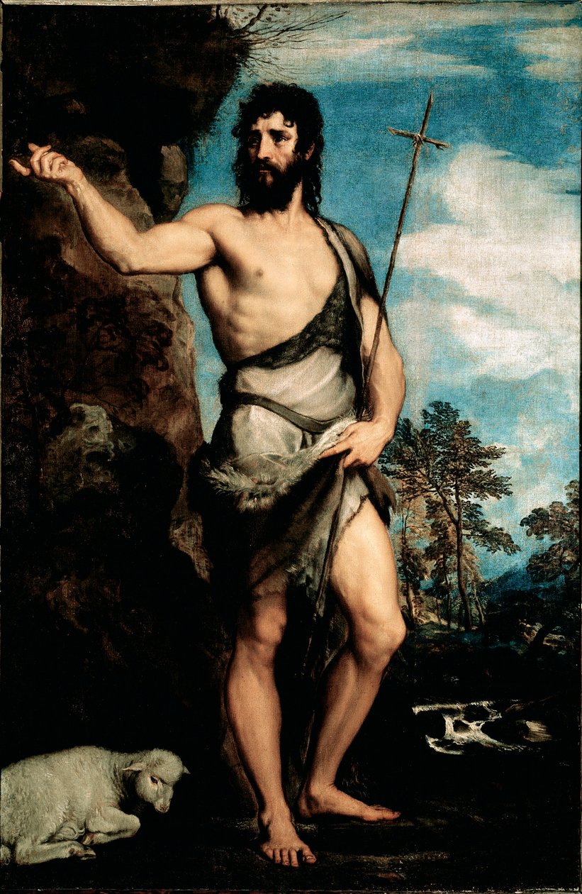 施洗者圣约翰由 Tiziano Vecellio 绘画，称为提香（约 1490-1576） 作者 提香（c.1488-1576）