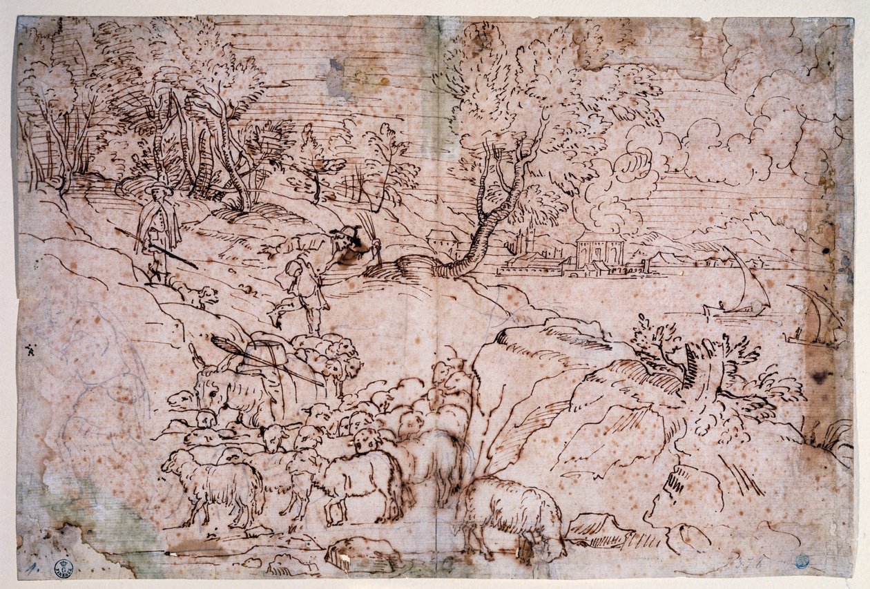 与羊一起研究景观 作者 提香（c.1488-1576）