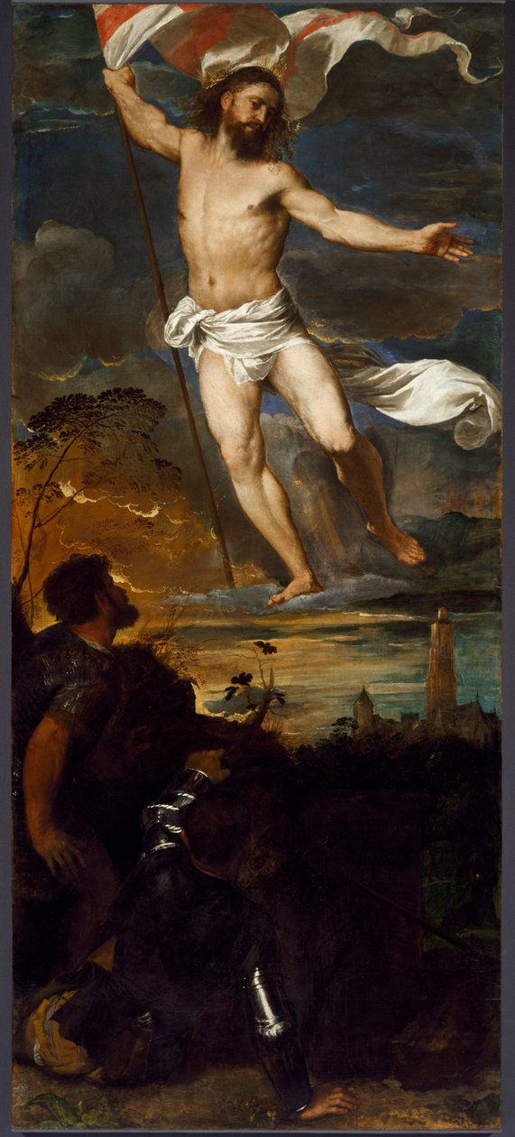 息肉 Averoldi 的中央面板复活。 Tiziano Vecellio 在木头上作画，名为 Titian（约 1490-1576），16 世纪布雷西亚，圣纳扎罗和塞尔索教堂 作者 蒂齐亚诺·韦切利（Tiziano Vecelli）