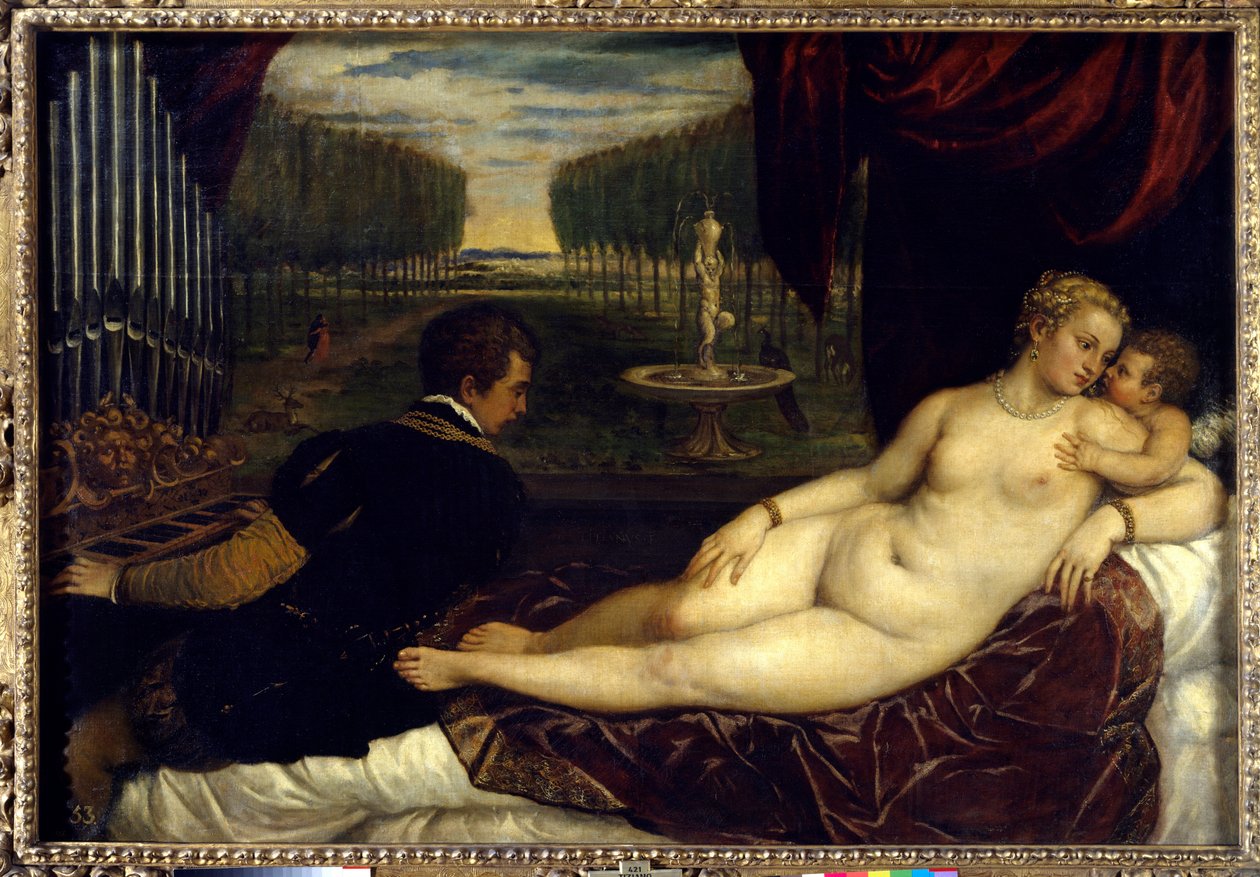 提香 (Tiziano Vecellio) 的《维纳斯、爱情和音乐》(The Titian，1485-1576) 作者 提香（c.1488-1576）