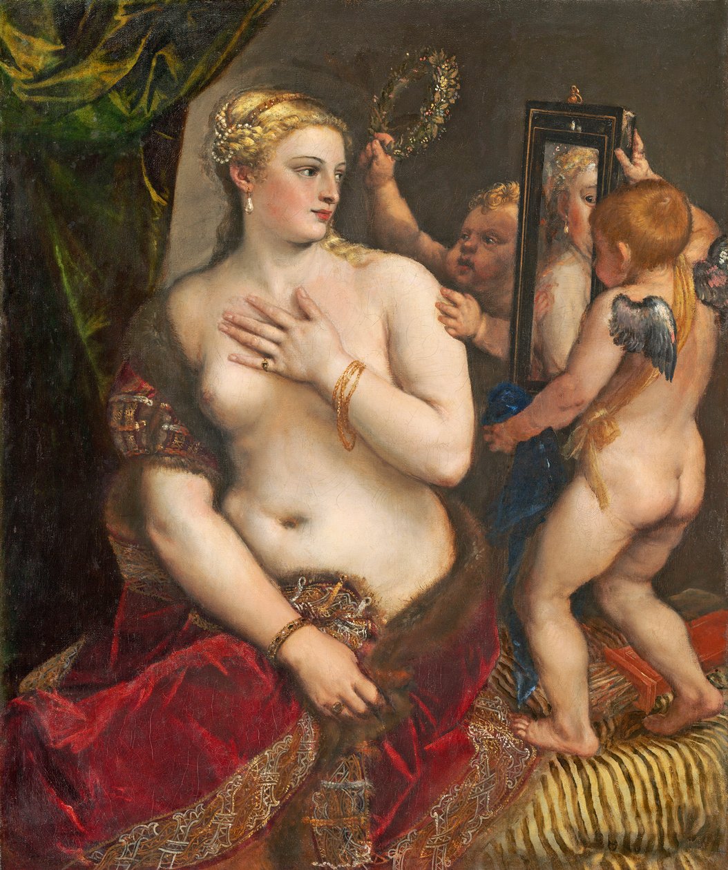 金星带镜子，c。 1555（布面油画） 作者 蒂齐亚诺·韦切利（Tiziano Vecelli）