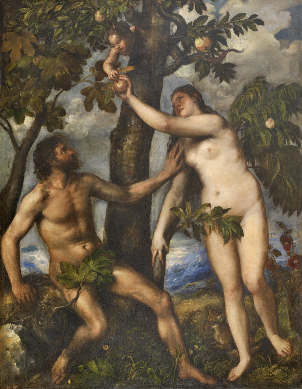 亚当和夏娃，1550年 作者 蒂齐亚诺·韦切利（Tiziano Vecelli）