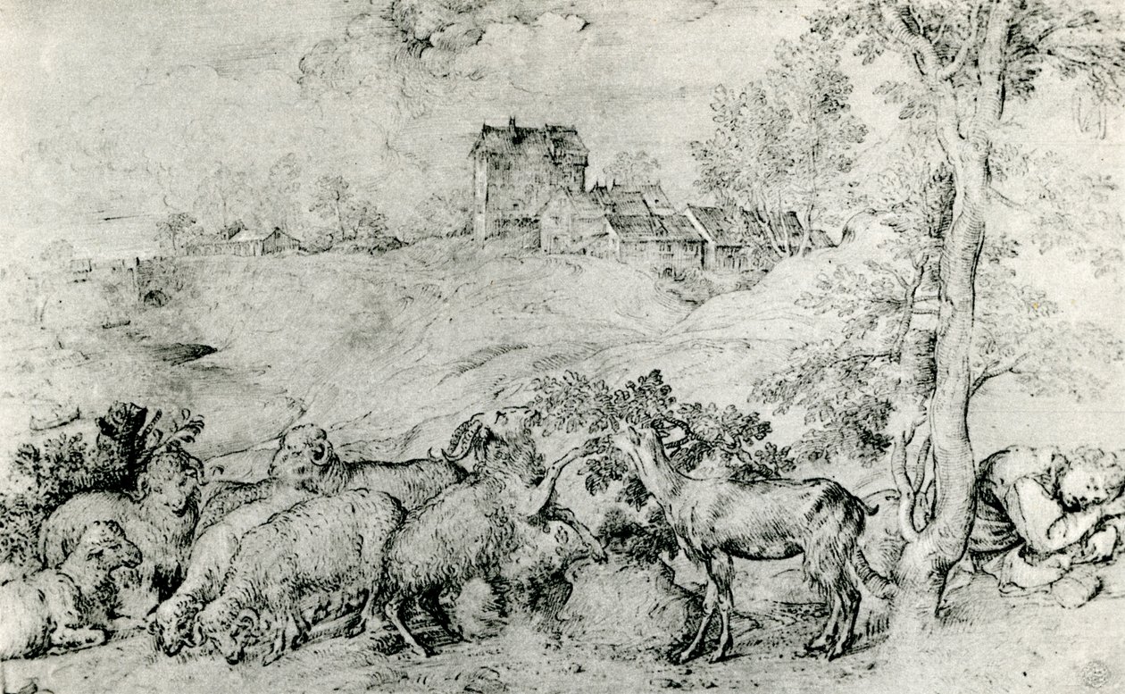 羊群风景，c1520，1937年 作者 蒂齐亚诺·韦切利（Tiziano Vecelli）