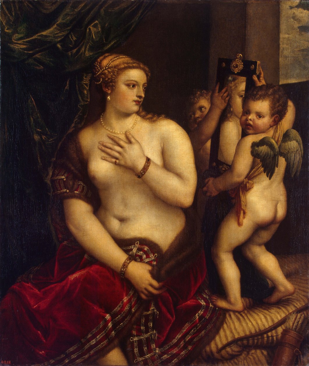 拿着镜子的维纳斯，1560年 作者 提香，