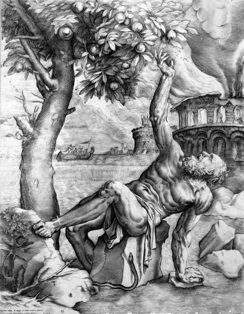 Tantalus，由Giulio Sanuto雕刻，1550年代 作者 蒂齐亚诺·韦切利（Tiziano Vecelli）