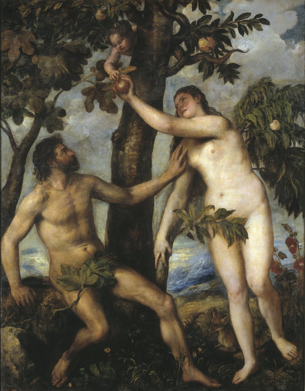 亚当和夏娃c。 1550 作者 蒂齐亚诺·韦切利（Tiziano Vecelli）