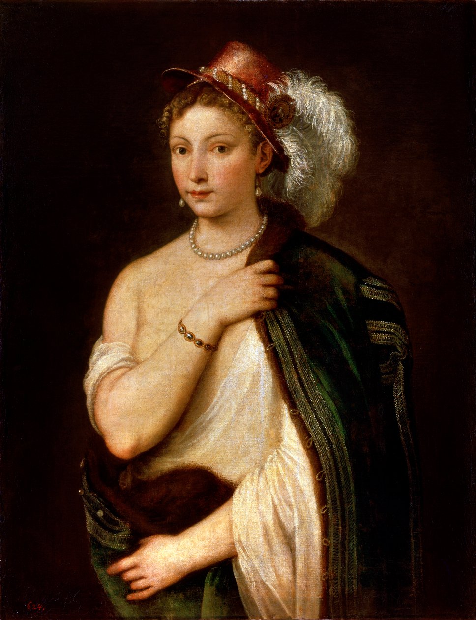 一个年轻女子的画像，c1536。 作者 蒂齐亚诺·韦切利（Tiziano Vecelli）