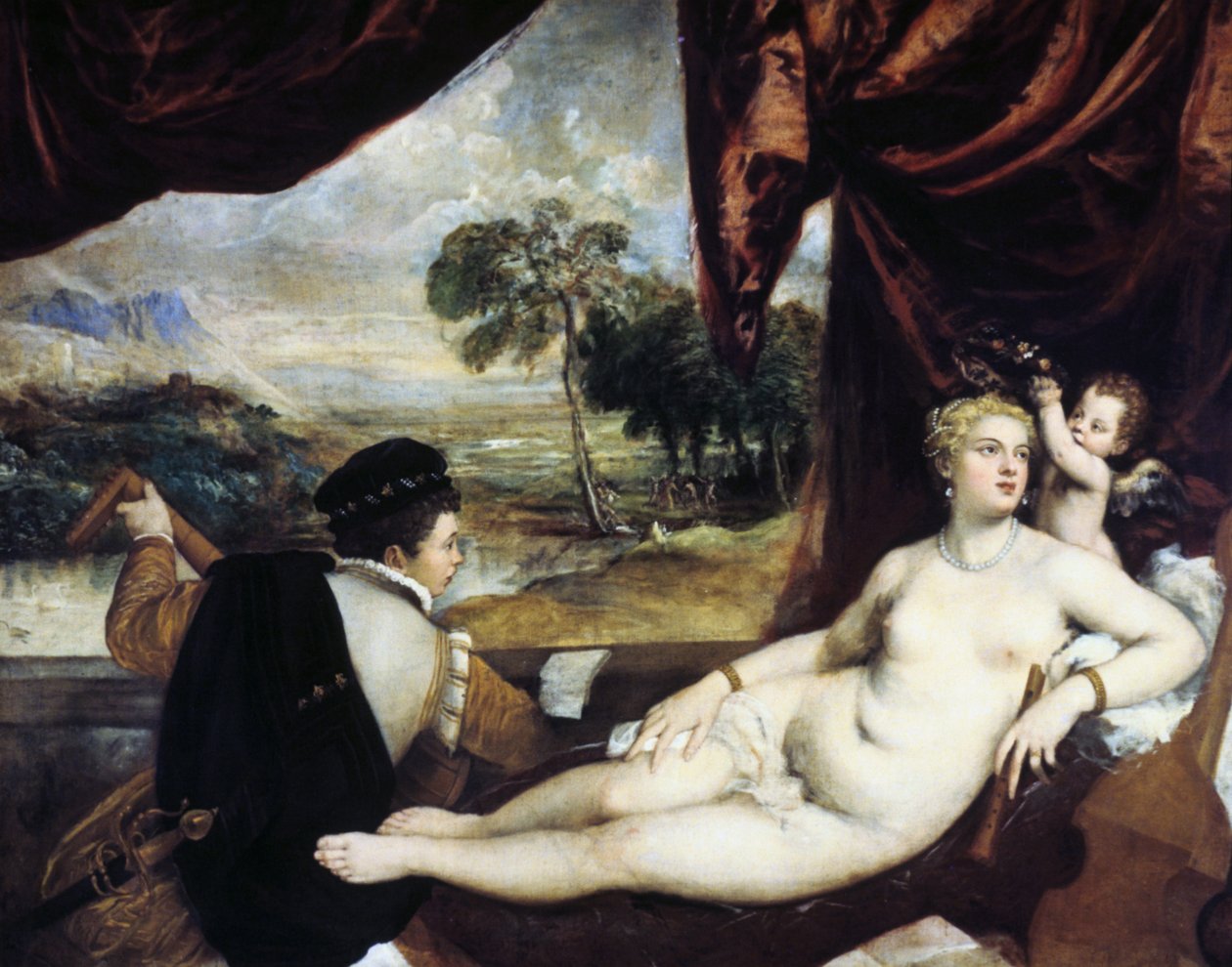 金星和琵琶演奏者，c1565-1570 作者 蒂齐亚诺·韦切利（Tiziano Vecelli）