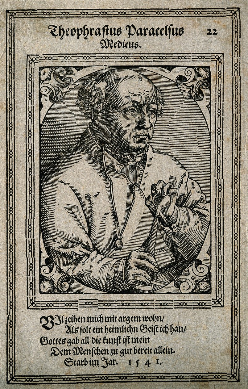 Philippus Theophrastus Aureolus Bombastus von Hohenheim Paracelsus，1587年。 作者 托比亚斯调谐器