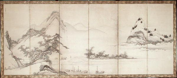 湖畔桥上的旅人，约 1700 年（纸本水墨设色） 作者 东越