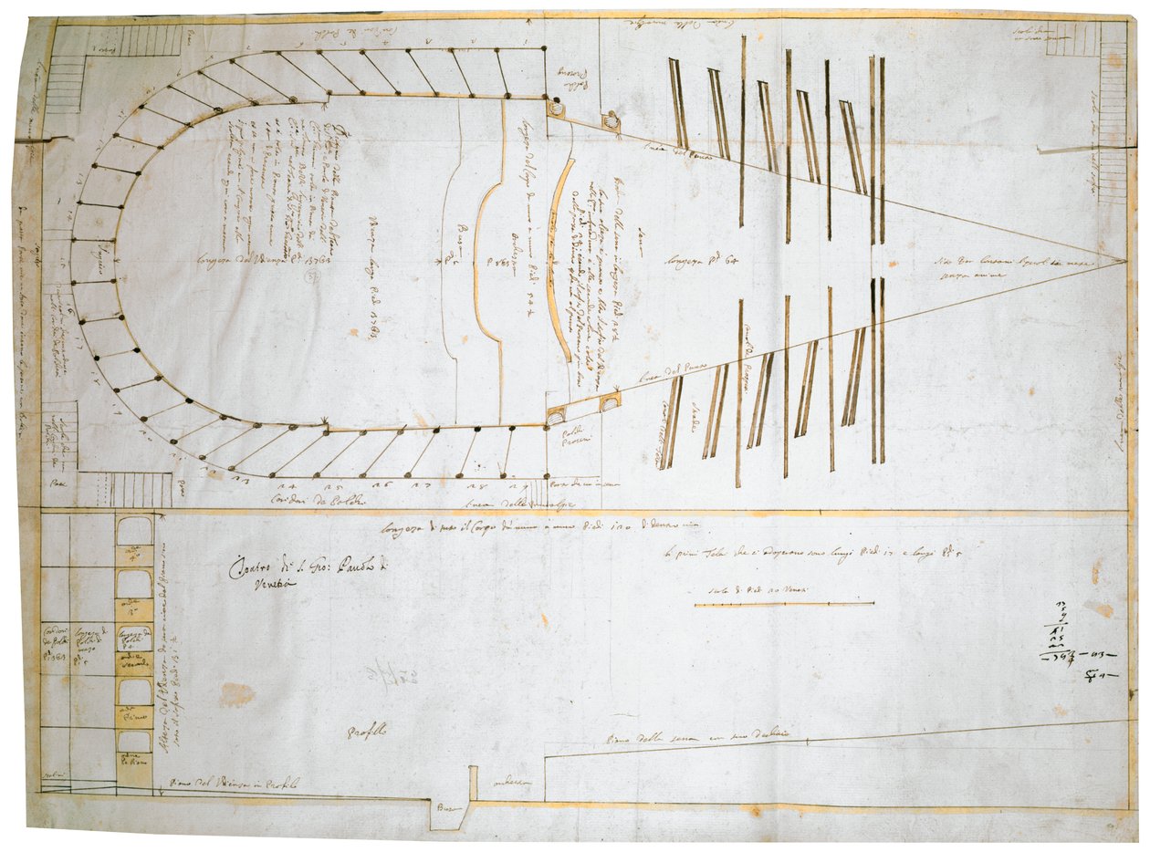 威尼斯Teatro Santi Giovanni e Paolo的平面图，由Carlo Fontana设计，1654年（纸上墨水） 作者 托马索·贝齐（Tomaso Bezzi）