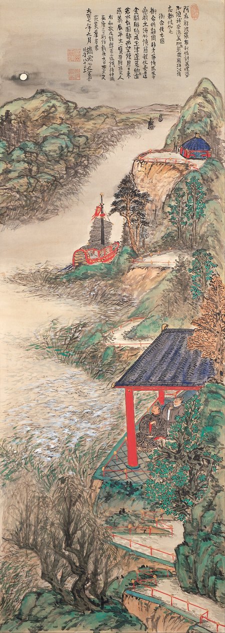 Abe-no-Nakamaro在观赏月亮的同时写怀旧诗 作者 Tomioka Tessai