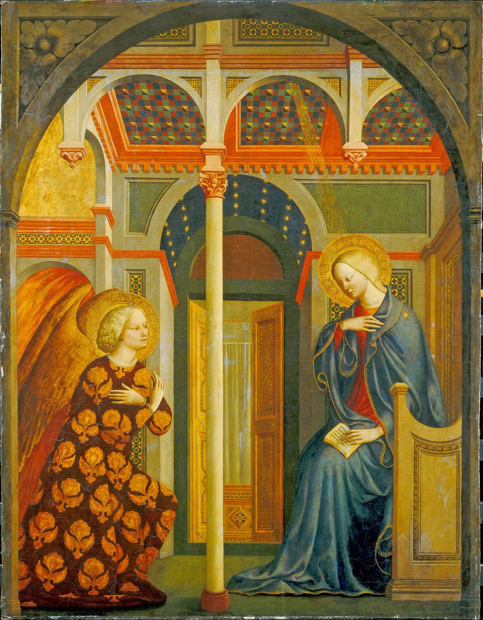 报喜，c。 1423-24（面板上的蛋彩画） 作者 Tommaso Masolino da Panicale