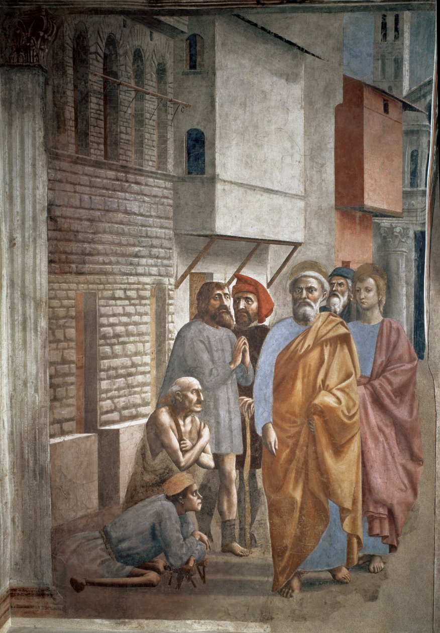 Saint Peter Healing the Sick with His Shadow - The shadow of Saint Peter guerit des malades - Fresco by Tommaso di ser Giovanni di Mone Cassai dit Masaccio (1401-1428), 229,8x161,9 cm 作者 托马索·马萨乔
