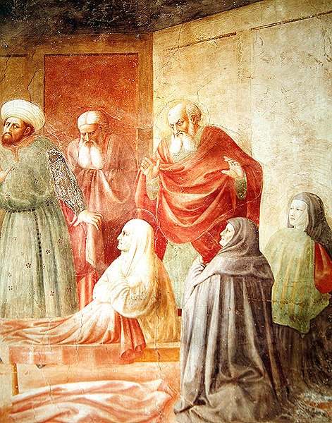 Tabitha的细节，从Tabitha的升起，c.1427 作者 Tommaso Masolino da Panicale