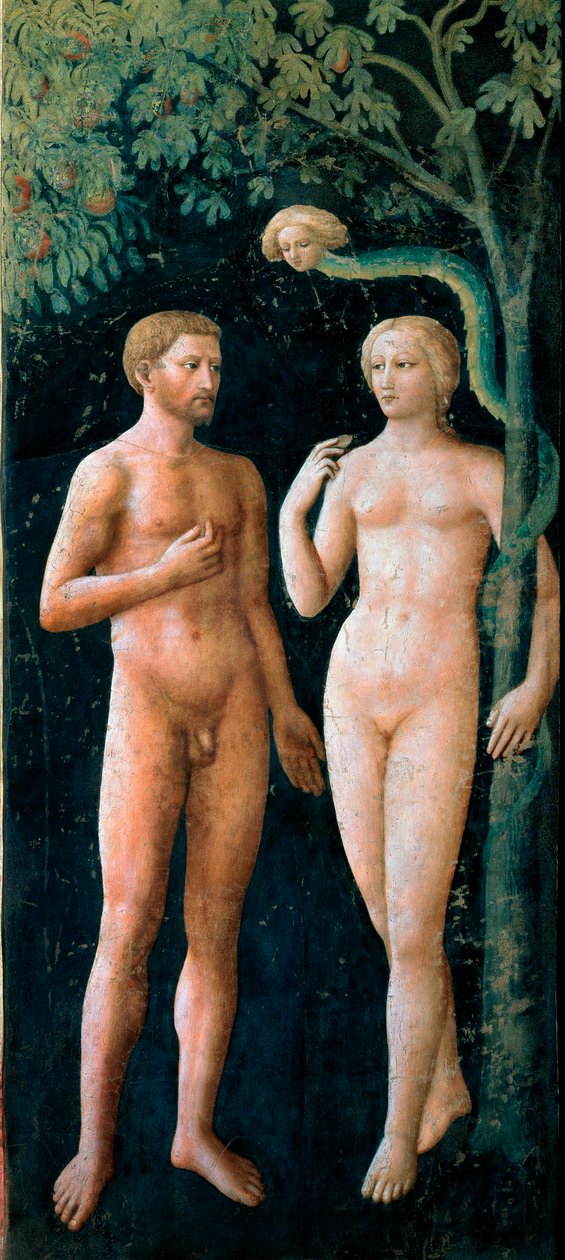 亚当和夏娃的诱惑 壁画 作者：Tommaso di Cristofano Fini dit Masolino da Panicale (1383-1440) 1424-1425 太阳。208x88厘米 佛罗伦萨，圣玛丽亚-德尔-卡明教堂，布兰卡奇教堂 作者 Tommaso Masolino da Panicale