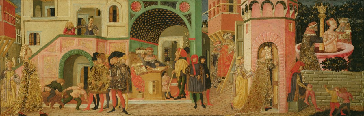 苏珊娜的故事，婚礼胸前面板，1450（面板上的蛋彩画） 作者 乔万尼·迪·乔万尼