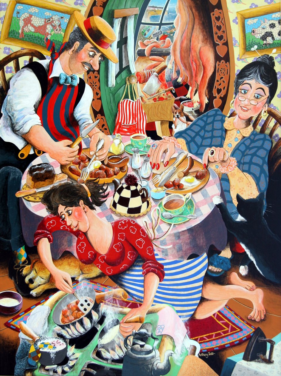Beynon先生屠夫他的妻子Beynon夫人和Lilly宝贝，2005年（面板上的丙烯酸） 作者 托尼·托德