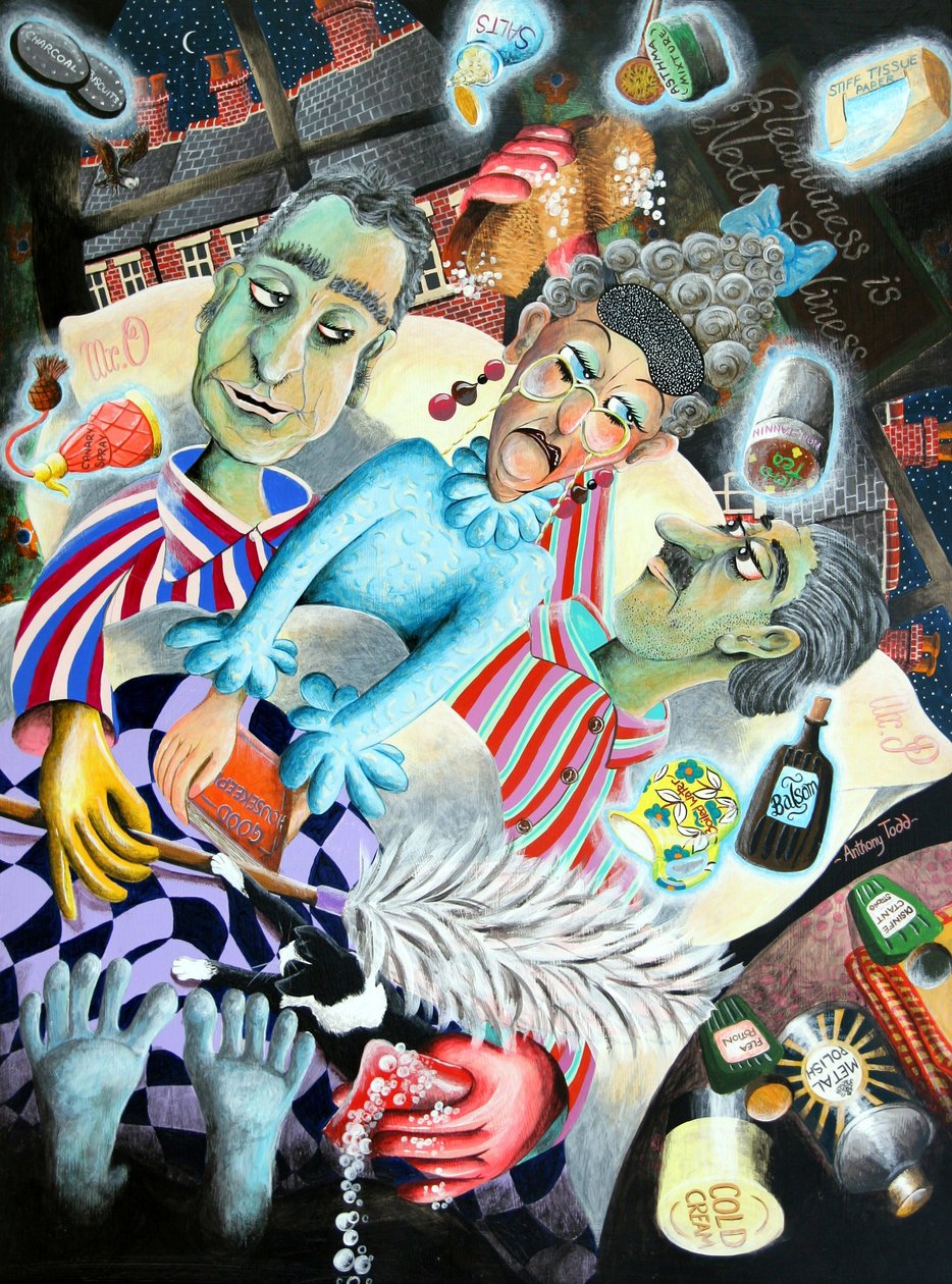 Ogmore-Pritchard夫人每晚都唠叨她幽灵般的丈夫，2005年（面板上的丙烯酸树脂） 作者 托尼·托德