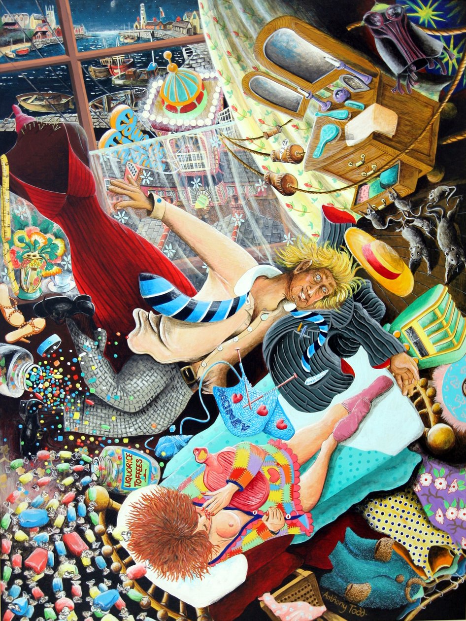 Myfannwy Price＆Mog Edwards热情地完善了他们的秘密事件，2005年（面板上的丙烯酸） 作者 托尼·托德