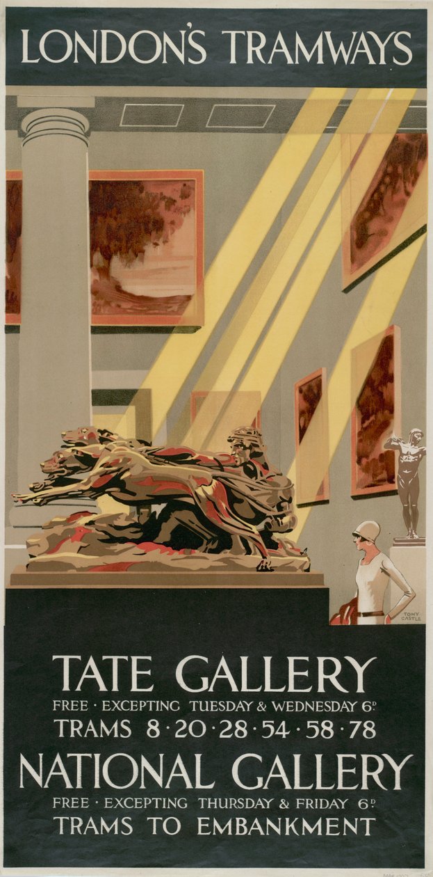 泰特画廊，国家画廊"，伦敦郡议会LCC电车公司的海报，1927年 作者 托尼城堡