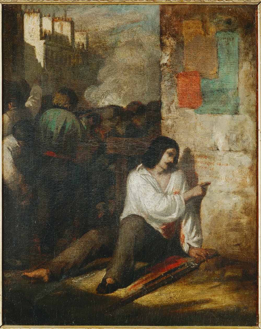 1848 年的街垒，又称受伤的革命者......（布面油画） 作者 托尼·约翰诺特