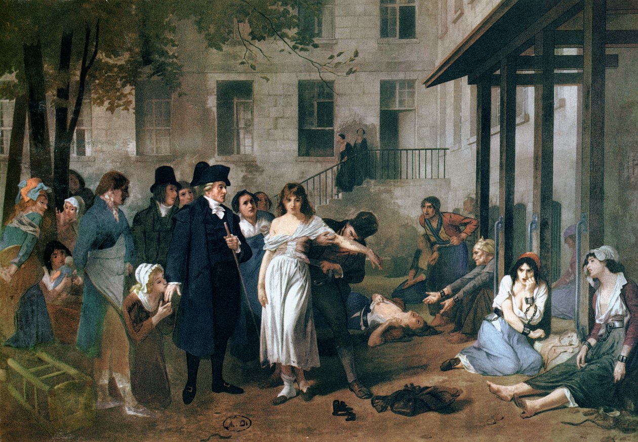 Philippe Pinel（1745-1826）于1795年在巴黎的Salpetriere避难所从他们的连锁店释放疯子 作者 托尼·罗伯特·弗勒里