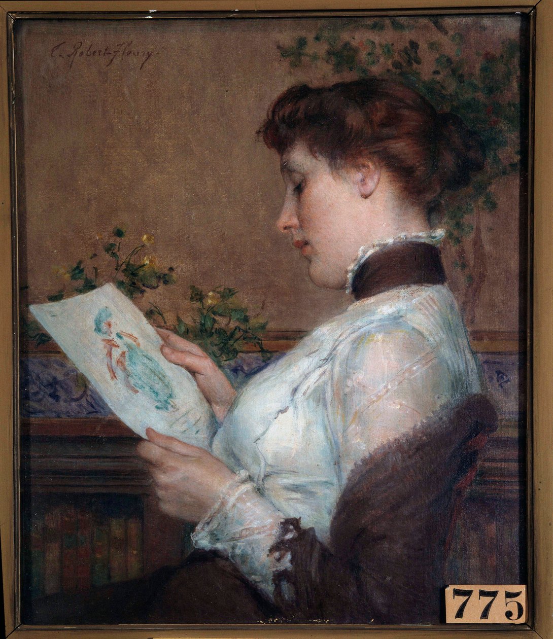 图片 一个女人在欣赏一幅画。托尼-罗伯特-弗勒里（1837-1912）的画作 19世纪 奥尔良，艺术博物馆 作者 托尼·罗伯特·弗勒里