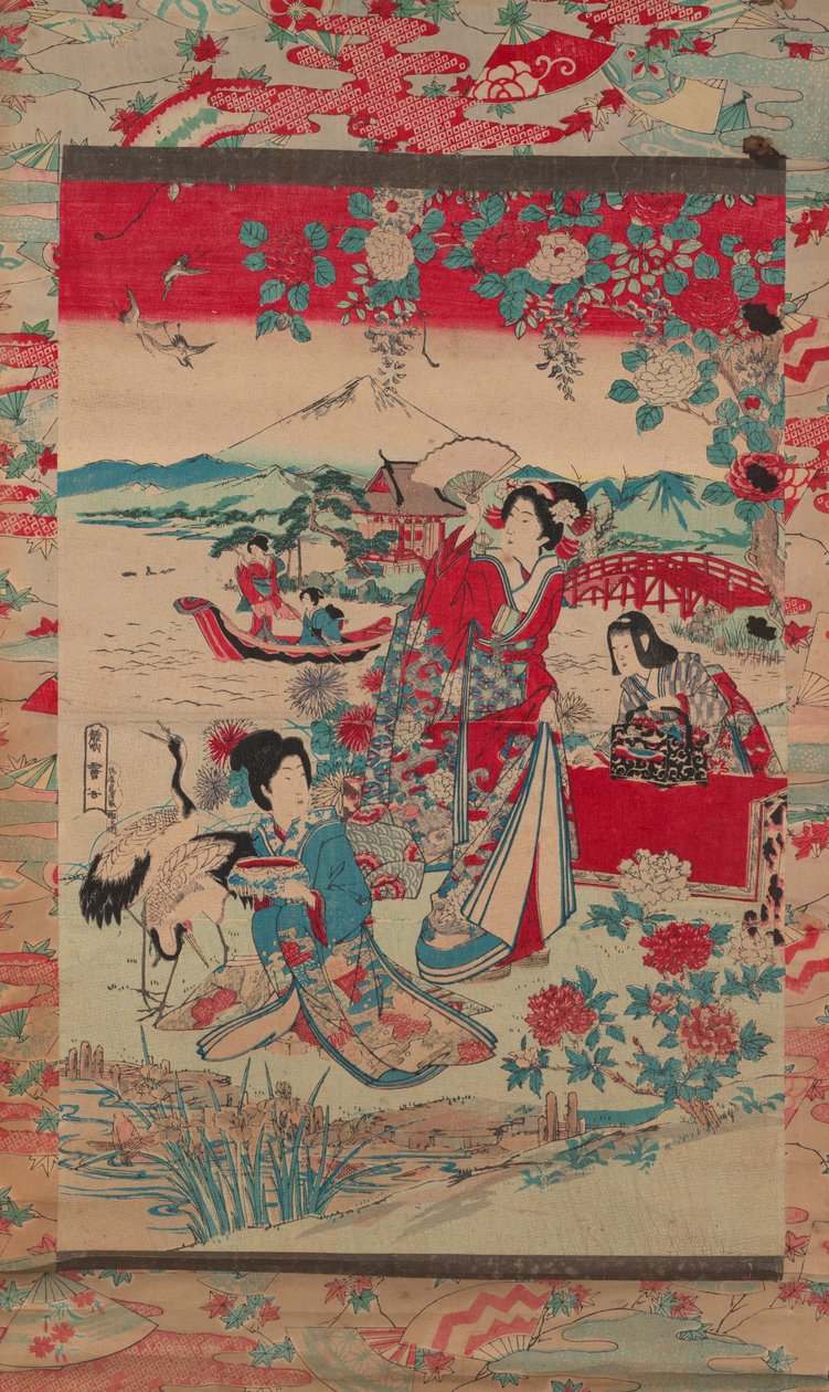 风景中的艺妓，c.1870-80（彩色木版画） 作者 佐藤寿喜