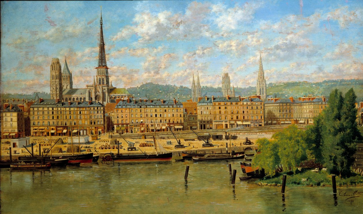 Le port de Rouen 绘画 Torello Ancillotti (1843-1899) 1878 年 0,36x0,62 m 鲁昂，美术博物馆 - 鲁昂港。 Torello Ancillotti (1843-1899) 的绘画 作者 托雷洛·安西洛蒂（Torello Ancillotti）
