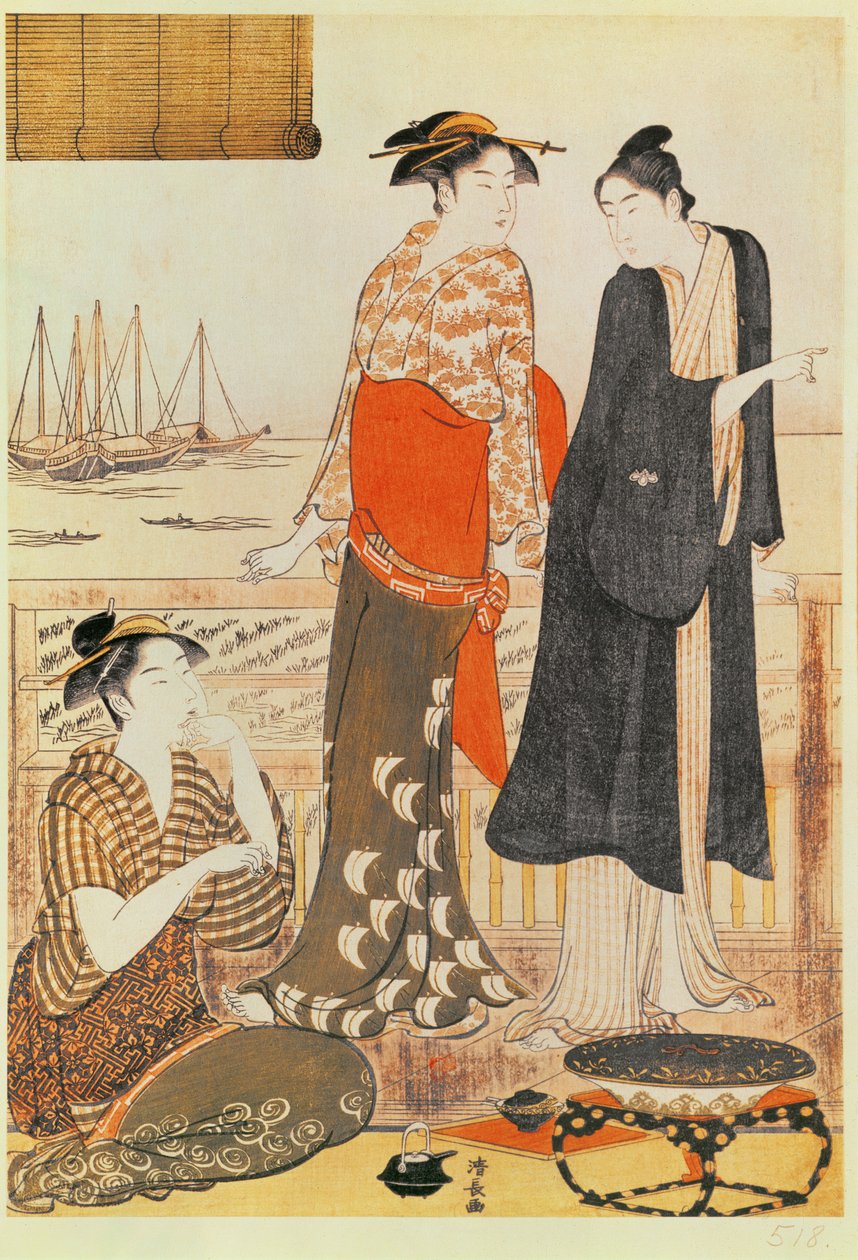 水上茶馆（彩色木版画） 作者 永永鸟居