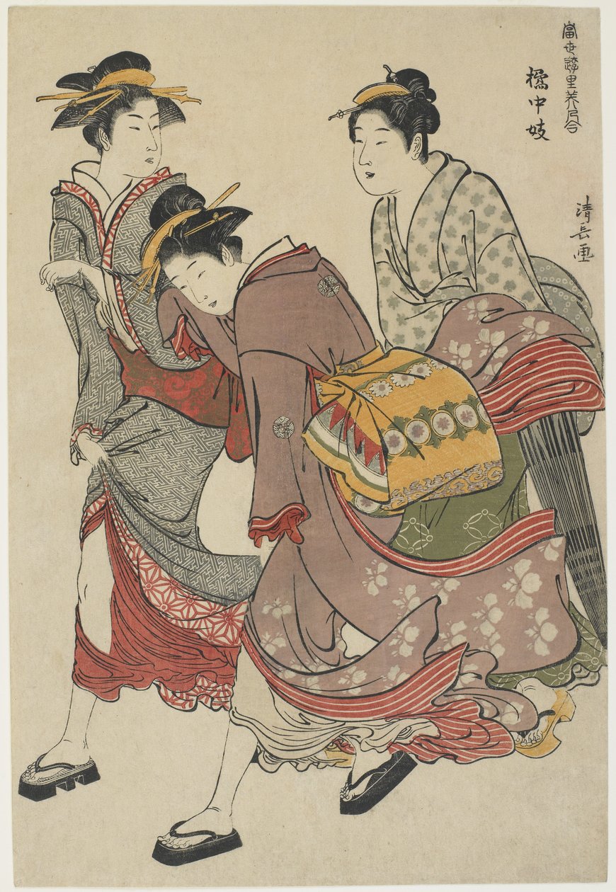 Tachibana-cho的艺人，1782年（彩色木版画） 作者 永永鸟居