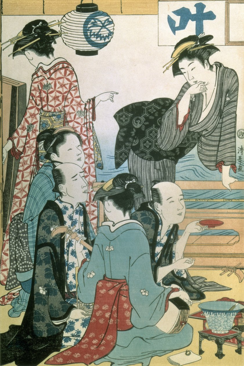同性恋宿舍的妇女，双面画的左手面板（彩色木版画）（另见114572） 作者 永永鸟居