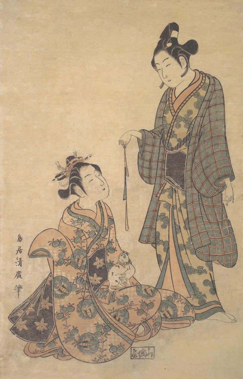 抱着猫坐着的女人，约1755年。 作者 鸟居清宏