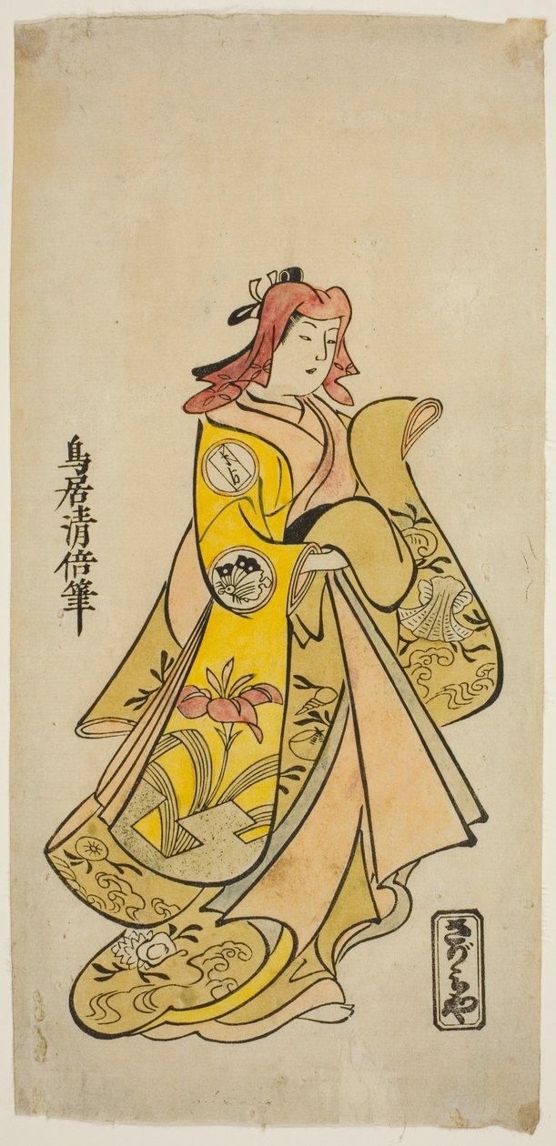 1718 年正月在市村剧场上演的话剧《七草福木曾我》中饰演大七的演员三条兼太郎二世 作者 鸟居清二