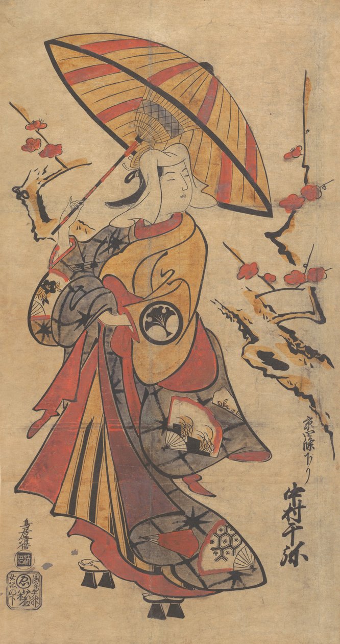演员中村千家在歌舞伎剧《三逗号的遗产》中扮演德松，约1716年。 作者 鸟居清增一号