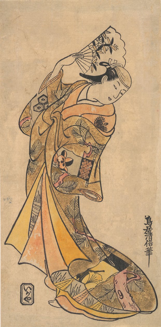 演员，中村七三郎二世，1703-1774年，扮演带扇子的女人。 作者 鸟居清增一号